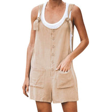 Load image into Gallery viewer, Women Rompers Summer Casual Loose Sleeveless Jumpsuit Solid Button Pocket Suspenders Bib Short Pants Wide Leg Playsuits Overalls