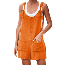 Load image into Gallery viewer, Women Rompers Summer Casual Loose Sleeveless Jumpsuit Solid Button Pocket Suspenders Bib Short Pants Wide Leg Playsuits Overalls