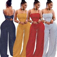 Load image into Gallery viewer, Summer Women Dot Bowknot Sleeveless Jumpsuit Summer Spaghetti Strap Backless Wide Leg Pants Trousers Jumpsuits
