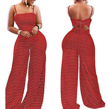 Load image into Gallery viewer, Summer Women Dot Bowknot Sleeveless Jumpsuit Summer Spaghetti Strap Backless Wide Leg Pants Trousers Jumpsuits
