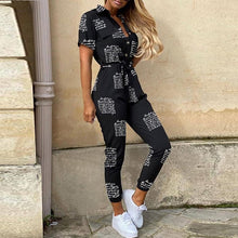 Load image into Gallery viewer, 2020 Women Summer Deep V Neck Short Sleeve Button Shirt Overalls Solid Jumpsuit Office Lady One Piece Romper Belt

