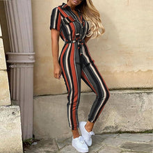 Load image into Gallery viewer, 2020 Women Summer Deep V Neck Short Sleeve Button Shirt Overalls Solid Jumpsuit Office Lady One Piece Romper Belt
