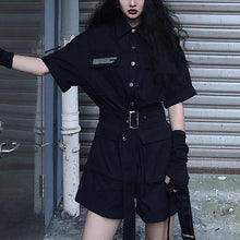 Load image into Gallery viewer, Black Gothic Jumpsuit Women Korean Harajuku Vintage High Waist Cargo Pants Short Sleeve Tops Streetwear Rompers Suit Clothes
