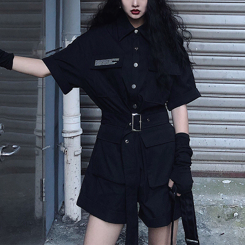 Black Gothic Jumpsuit Women Korean Harajuku Vintage High Waist
