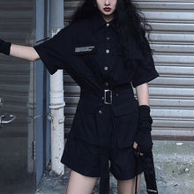 Load image into Gallery viewer, Black Gothic Jumpsuit Women Korean Harajuku Vintage High Waist Cargo Pants Short Sleeve Tops Streetwear Rompers Suit Clothes
